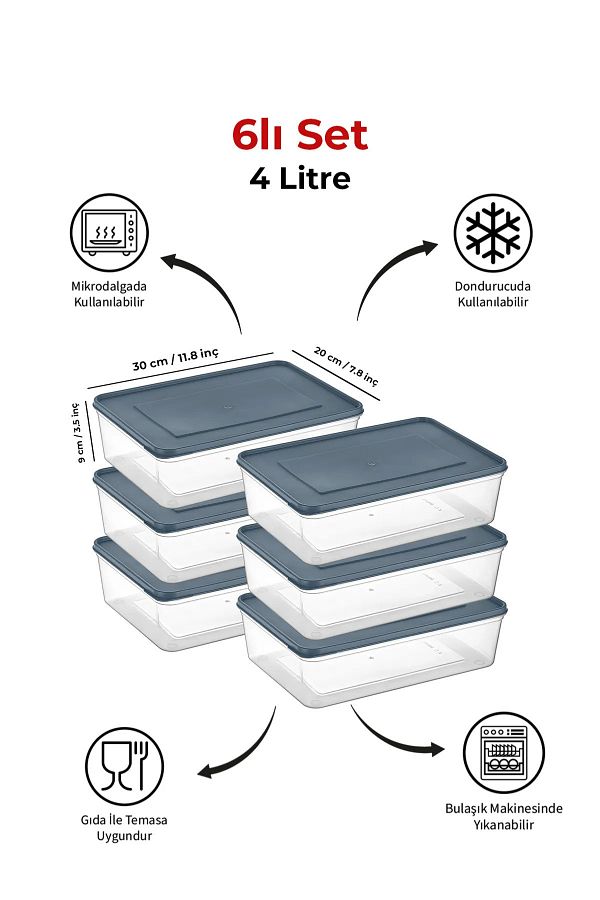 Espas Home-Freshkeep Storage Container Set of 6 Suitable for Microwave and Deep Freezer - Gray / 6*4000 ml 1
