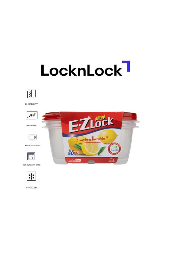 locknlock-مجموعة حاويات مستطيلة من EzLock - 1320 مل (مجموعة من قطعتين) 1