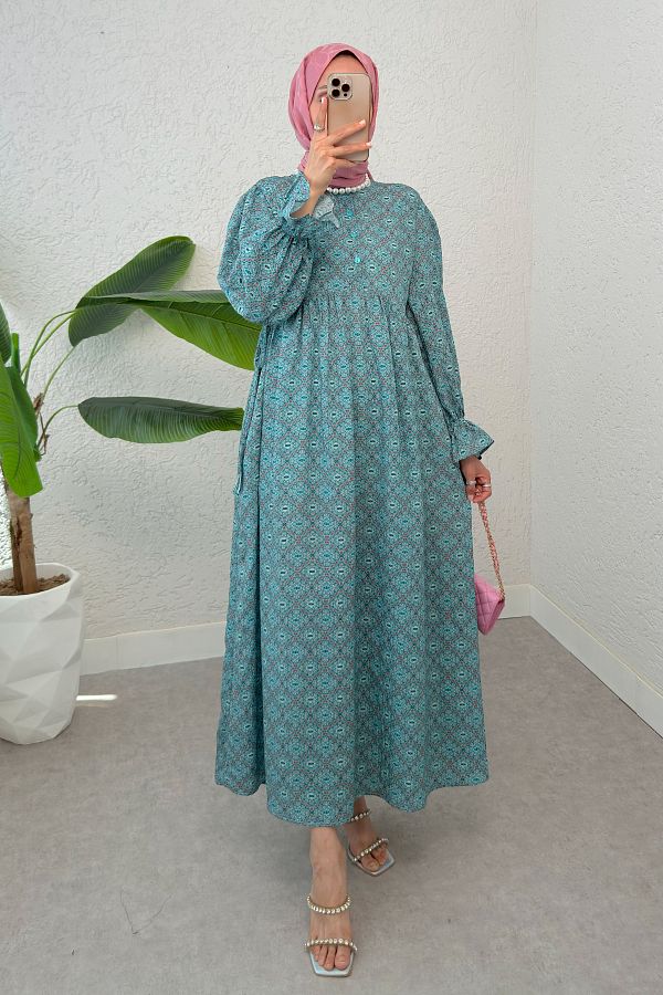 Salih Çelebi-Μοτίβο Mandala Φόρεμα Hijab 2328 - MINT GREEN 1