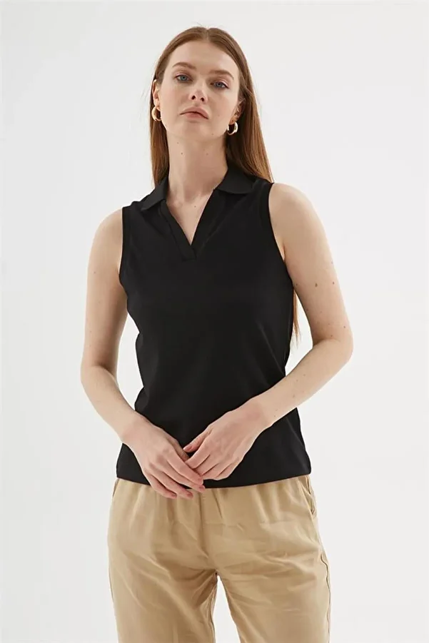 Fashion Friends-25Y0516K1 Women's Polo V-Neck Sleeveless T-Shirt 1