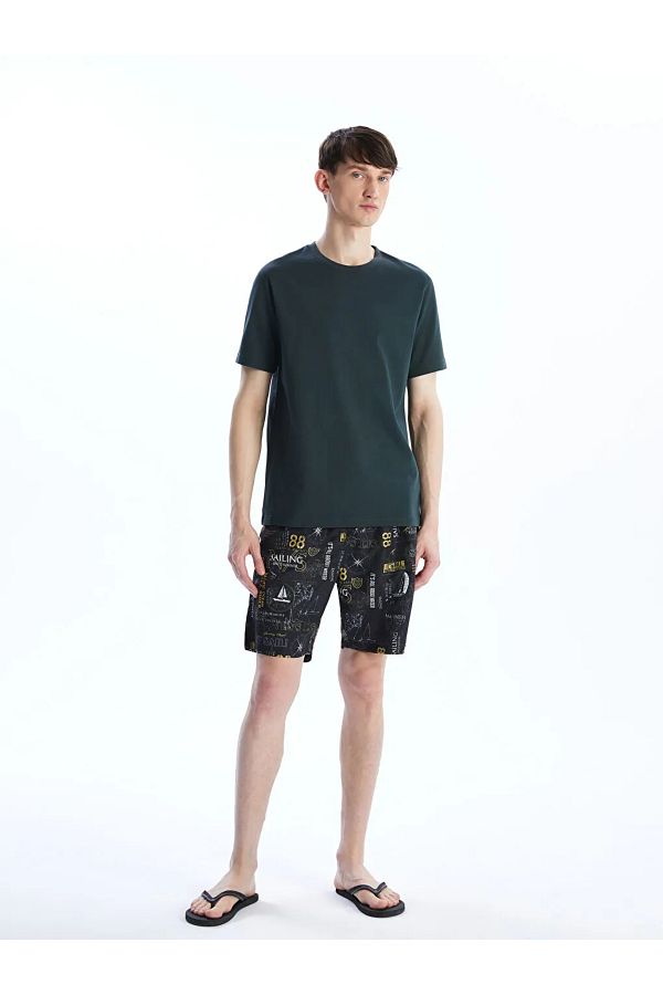 LC Waikiki-Lcw Swimwear Anthracite Knee Length Patterned Men's Swim Shorts 1