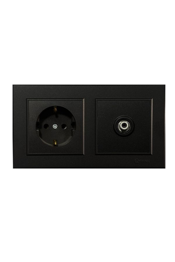 MAKEL-Karea Black Set of 2 Grounded Socket + Satellite (Television) Socket with F Connector 1