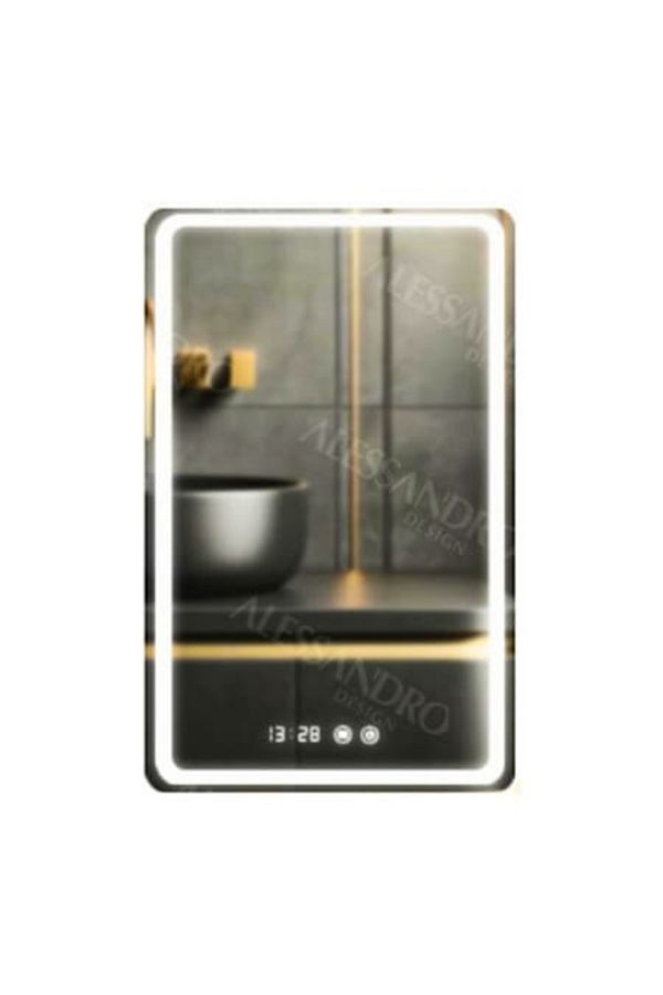 OPTIM DEKO-Premium Bathroom Mirror with LED Touch, Defogging System and Clock 60x80 cm 1