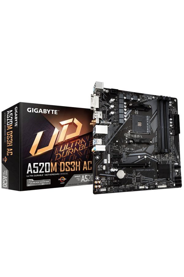 Gigabyte-Placa de Baza A520M DS3H AC AM4, 4x DDR4, 1x PCIE 3.0 x16 2x PCIE 3.0 x1, 1x M.2, 4x S 1