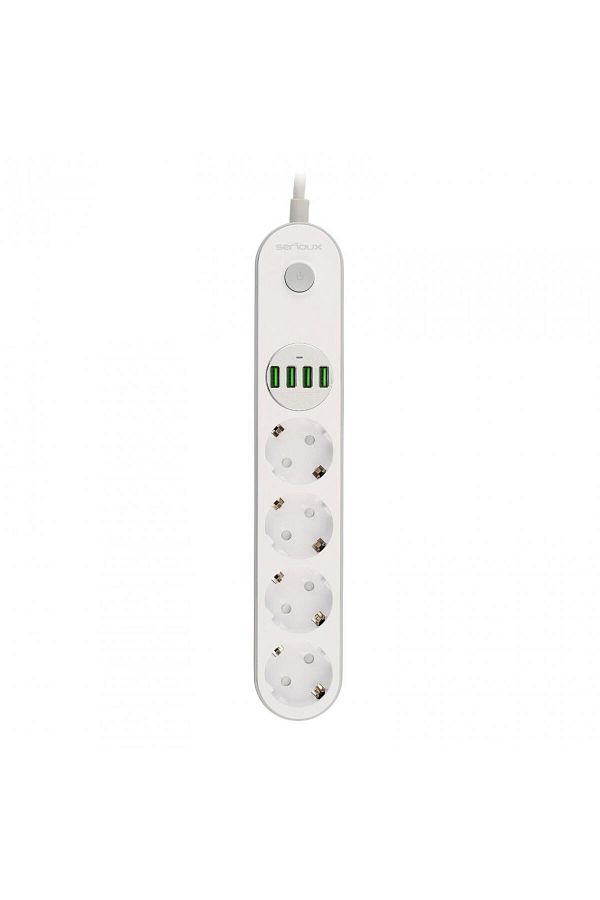 SERIOUX-Extension cord with Serioux protection, 4 schuko sockets, input 100-240V, 50- 60Hz, output (Total): 250 1