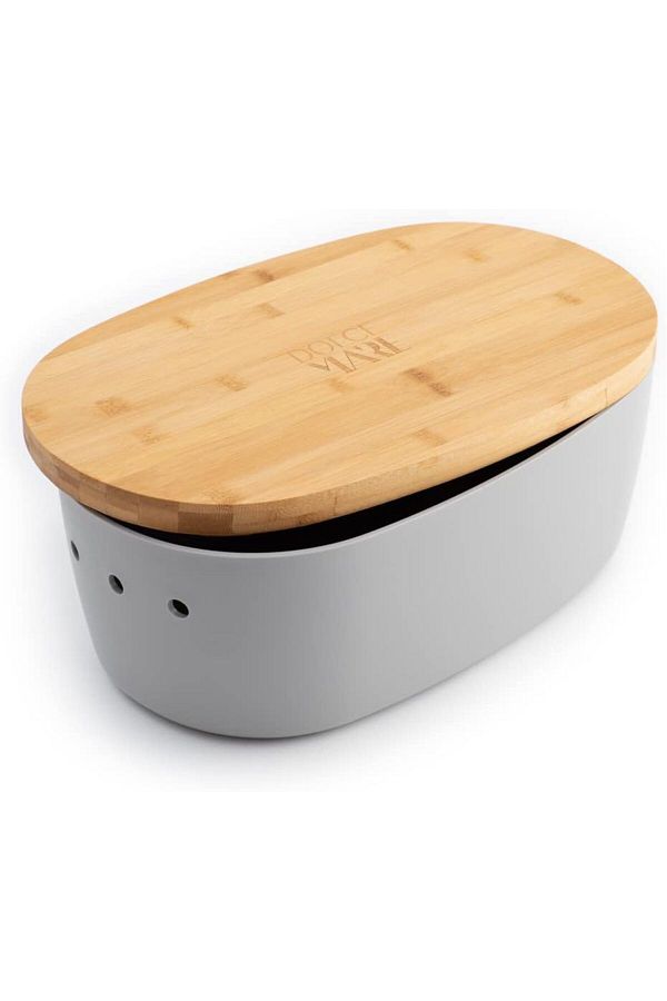 Dolce Mare-Polypropylene bread box with bamboo lid, chopper, DOLCE MARE, 38.1x25.4x15.2 cm, rectangular, Gray 1