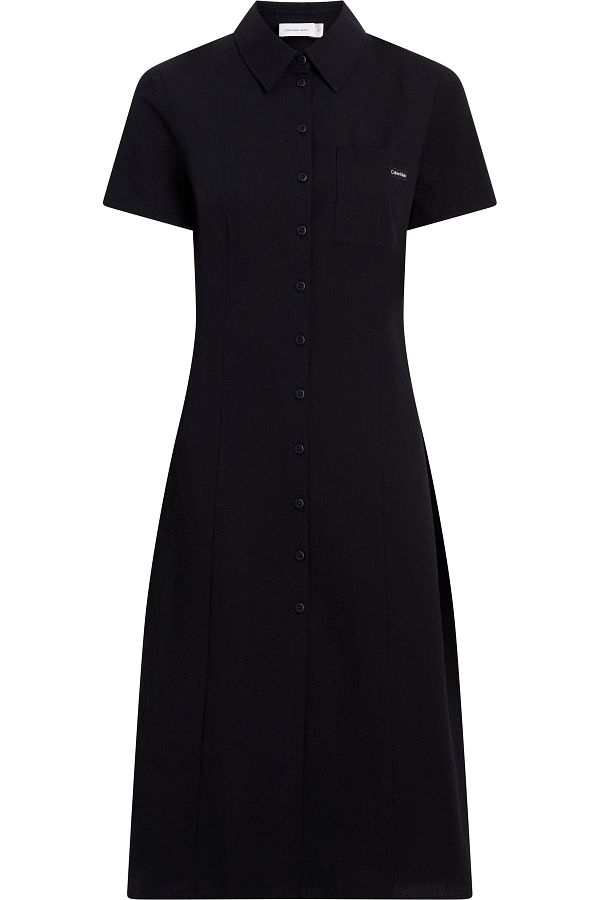 Calvin Klein-Women Black Seersucker Button-Through Dress 1