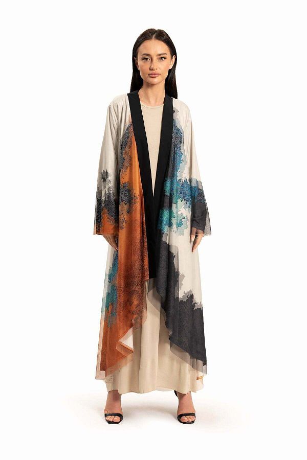 wecre8-Women Beige with Multicolor Abstract Motif Kaftan By WECRE8 1