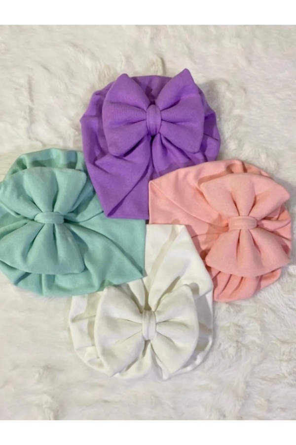 Bebekino Kız bebek fiyonklu bone seti 4lü düz renk