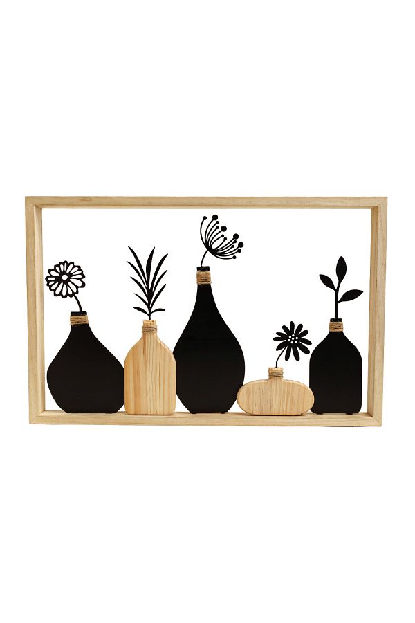 Generic-A wooden masterpiece in the form of a plaque with an elegant frame and a design of five vases - a sophisticated natural touch to your home or office decor 1