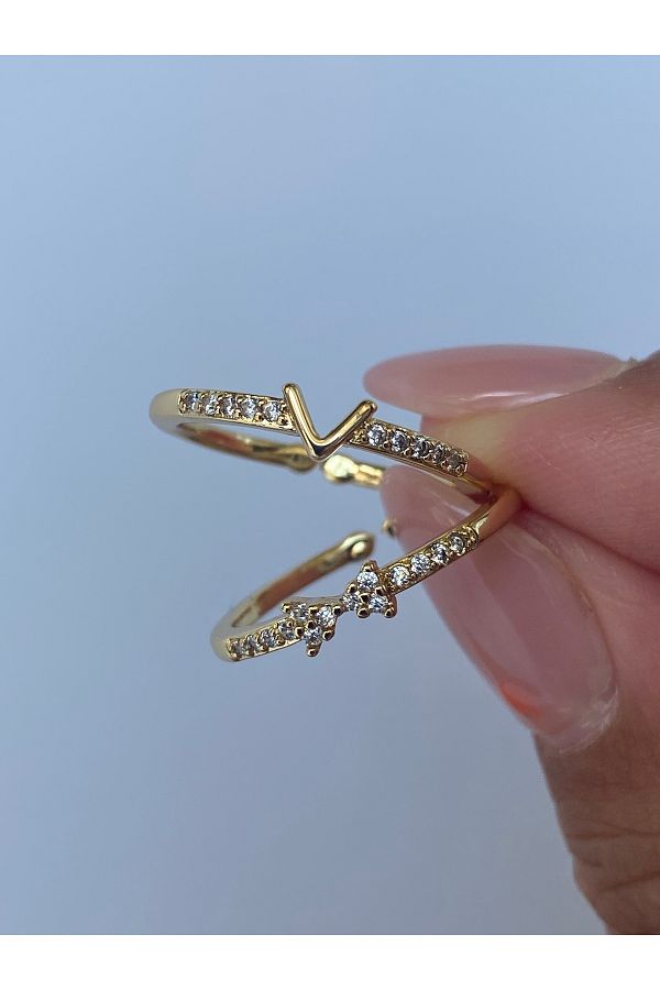 kurukafagift-Joint Ring 2Pcs Adjustable Bow V Model Gold Color 1