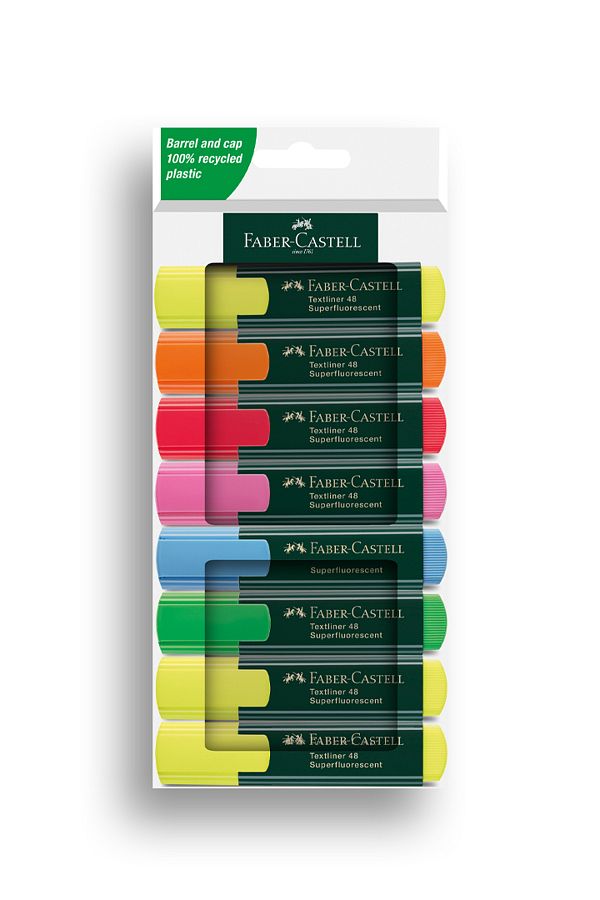 Faber Castell-Highlighter Set 8Pcs Water Based Ink Cut Tip 3 Different Line Thicknesses Refillable 1