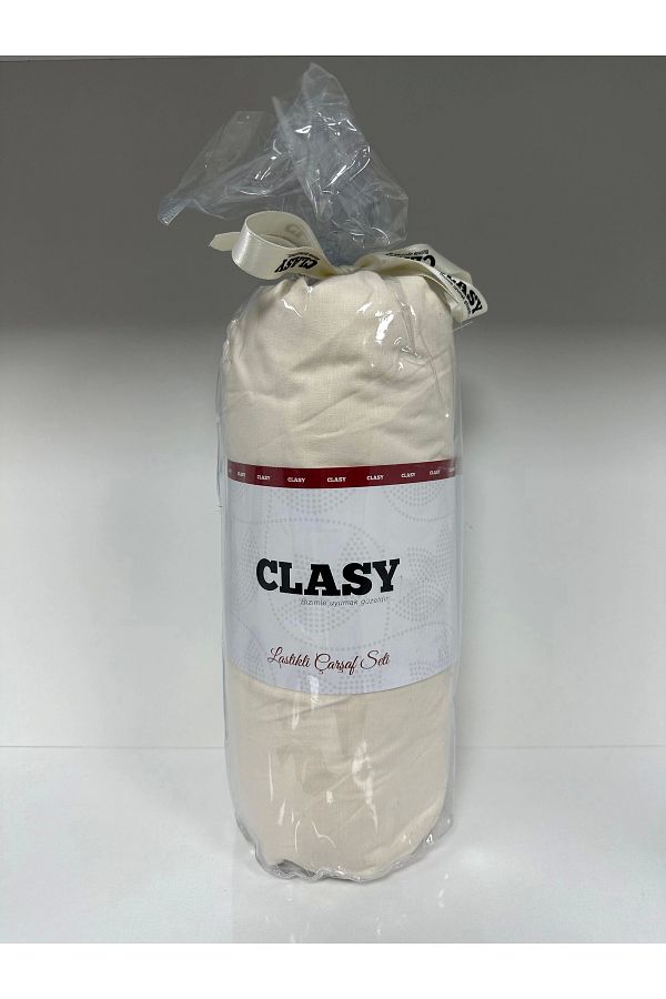 Clasy-Ranforce Double Elastic Sheet Set - Plain Cream 1