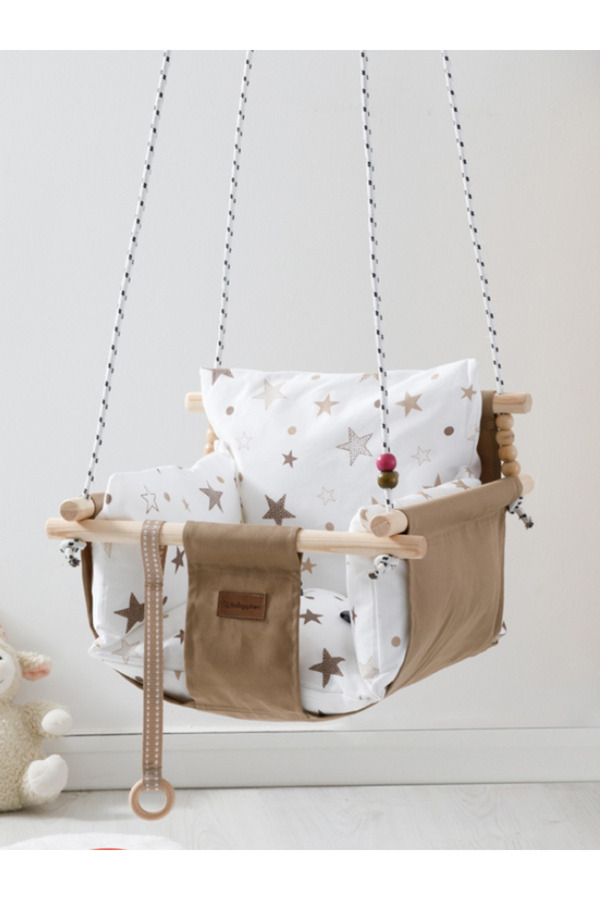 babywho Bw2211 - Ahşap Çocuk Salıncak - Emniyet Kemerli - Ev Salıncağı