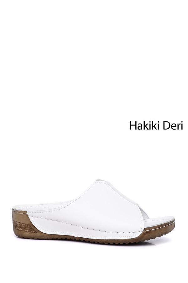 GÖNDERİ(R)-Women/Girls White Genuine Leather Slippers 1