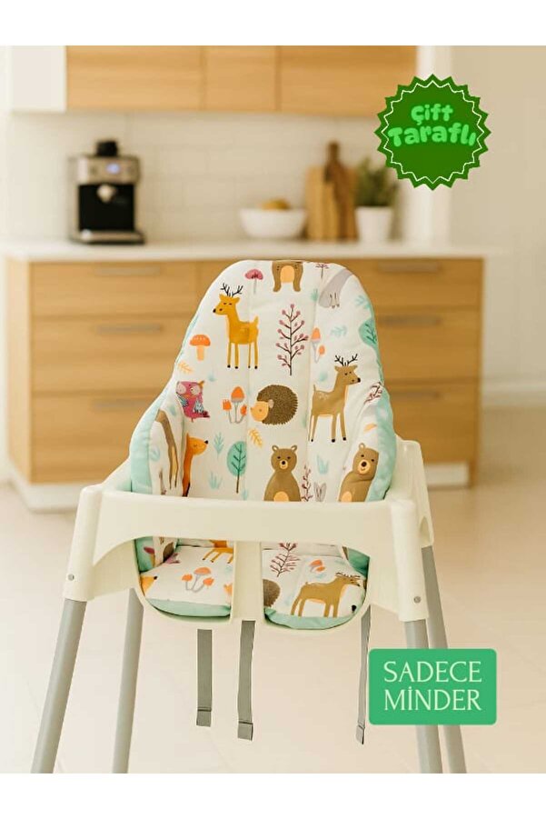 Babynia Bebek Çocuk Mama Sandalyesi Minderi Doğa Yeşil Desenli