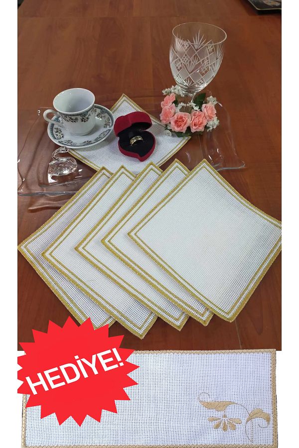 NAKIŞ ATÖLYESİ-6 Pcs Nested Square Gold Napkin Etamine Processable Party Cocktail Coffee and Presentation Napkin 1