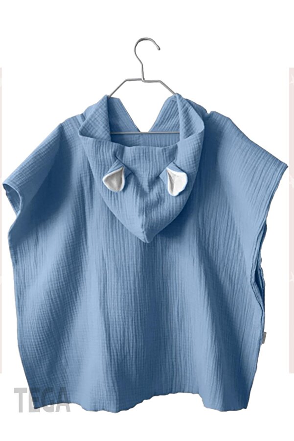 TEGA Bebek Panço 4 Katlı Müslin %100 Pamuk Kapşonlu Kulak Detaylı Plaj & Banyo Havlusu