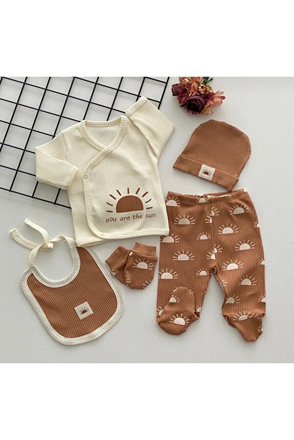 nevrankids Güneş Desenli Naturel 5'li Hastane Çıkış Seti