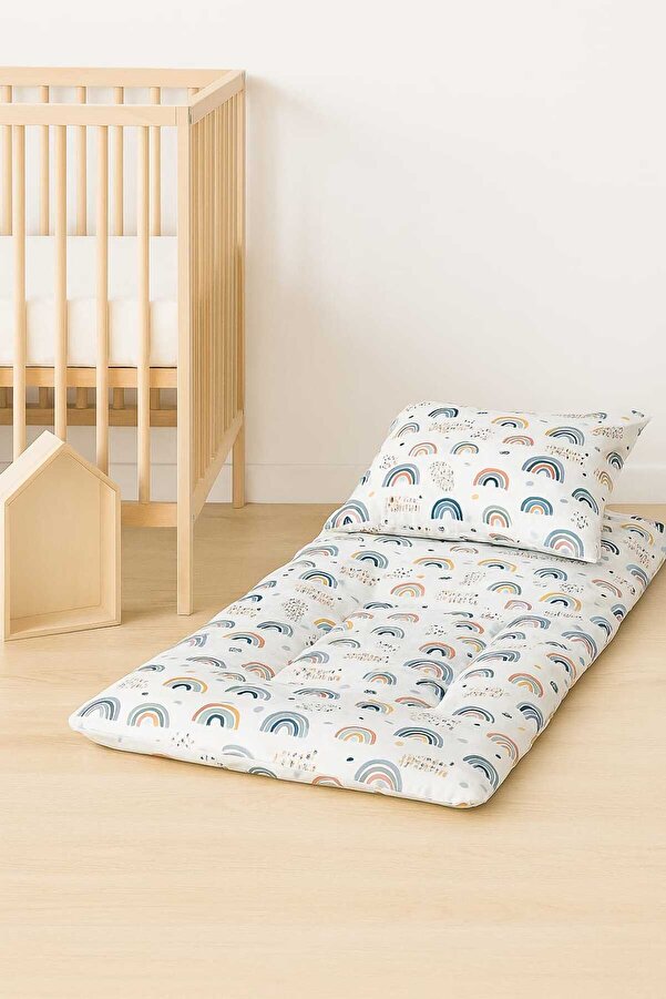 Bebek Özel Pamuklu Park Beşik Alt Açma Minderi Ve Bebek / Çocuk Yastığı Gökkuşağı Alt Değiştirme Seti