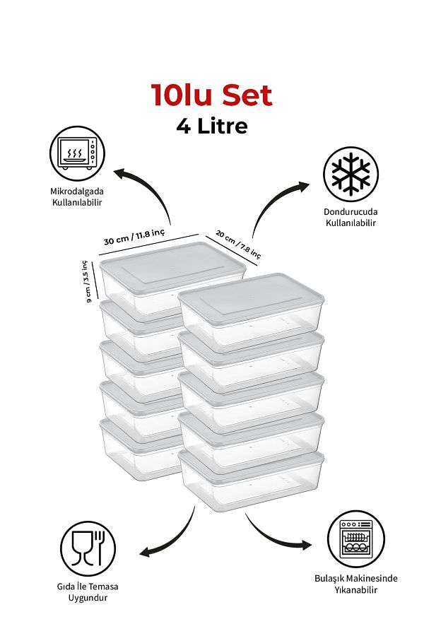 Espas Home-Freshkeep Storage Container Set of 10 Suitable for Microwave and Deep Freezer - White / 10*4000 ml 1
