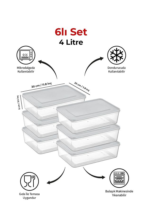 Espas Home-Freshkeep Storage Container Set of 6 Suitable for Microwave and Deep Freezer - White / 6*6000 ml 1