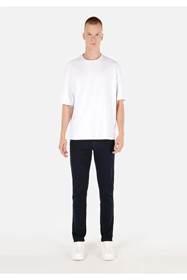 Colin's-Slim Fit Mid Waist Straight Leg Men's Navy Blue Trousers 1