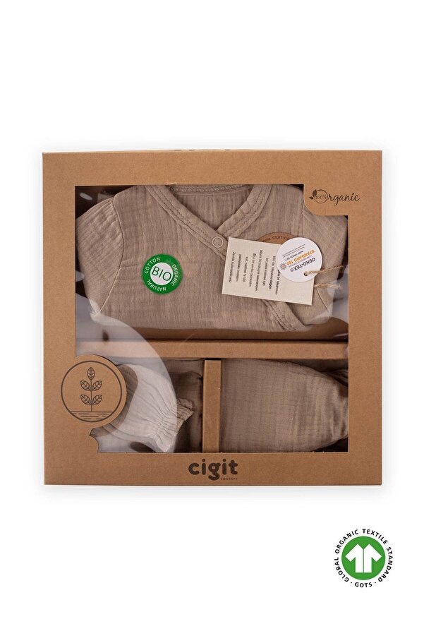 Cigit Organik Müslin Hastahane Çıkışı Bebek Takımı 0-3 Ay Vizon