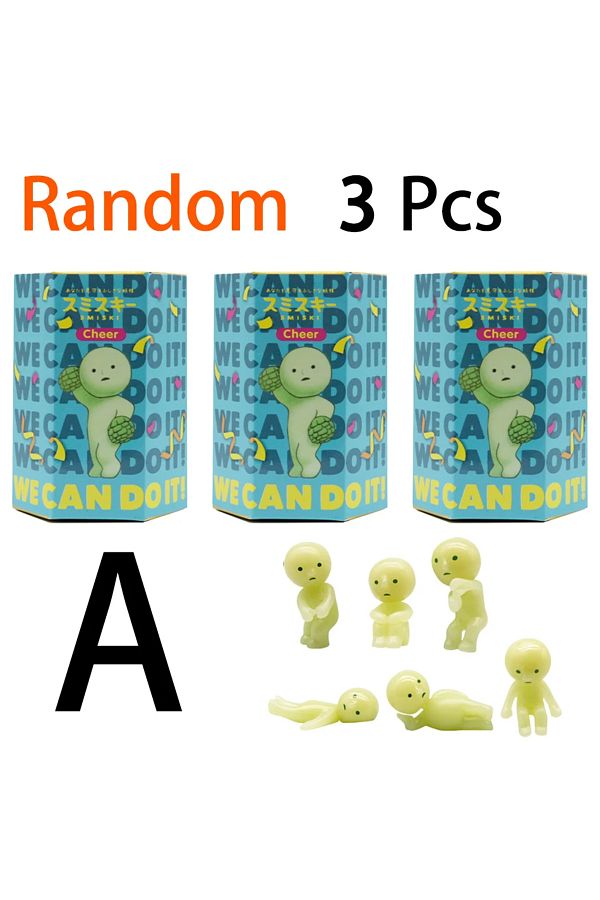 Miniso-Random 3 Pcs A Smiski Blind Box Mystery Box Noctilucent Green Doll Action Figures Model Toy Decorati 1