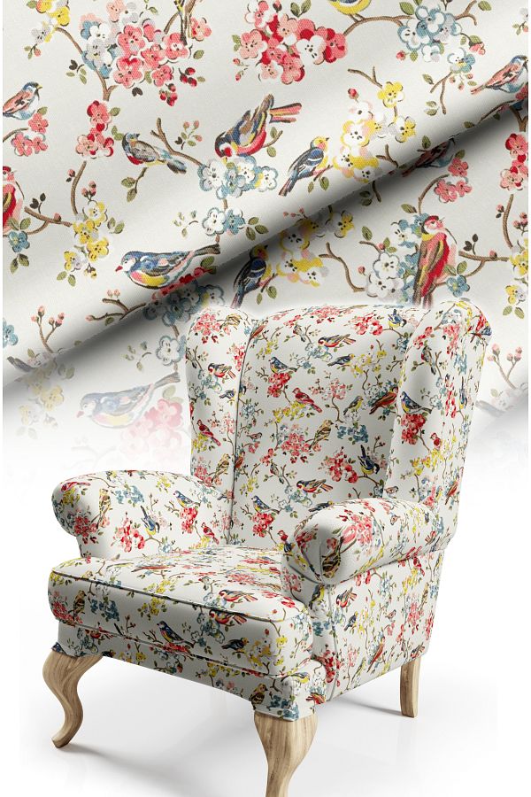 CANİLA-Digital Printed Fabric with Watercolor Bird Pattern. Cotton Lining Upholstery Fabric 1