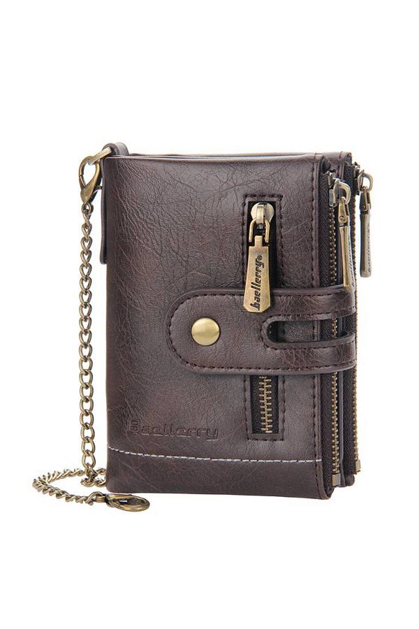 Generic-Classic Bifold Wallet with Double Zip and Chain - Hazelnut 1