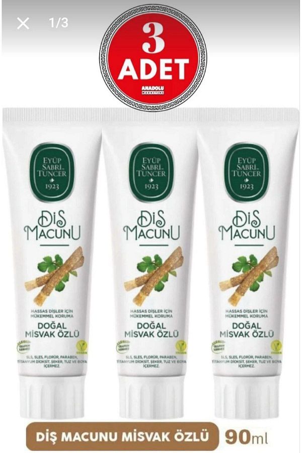 Eyüp Sabri Tuncer-3-PIECE TOOTH PASTE MISVAK EXTRACT 90 ML GLOSSY OUTSIDE AND FULL DAY FREEZE 1