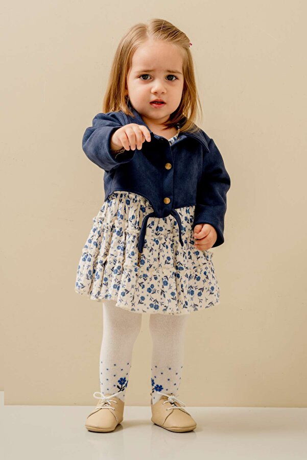 JNF kids Kız Bebek Ceketli Elbise Takım Külotlu Çorap Hediyeli