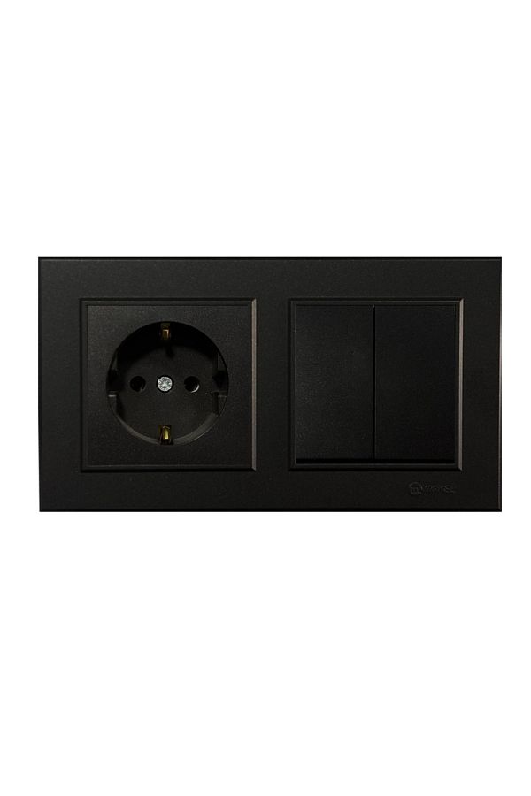 MAKEL-Karea Black Grounded Socket + Commutator (Dual) Switch Set 1
