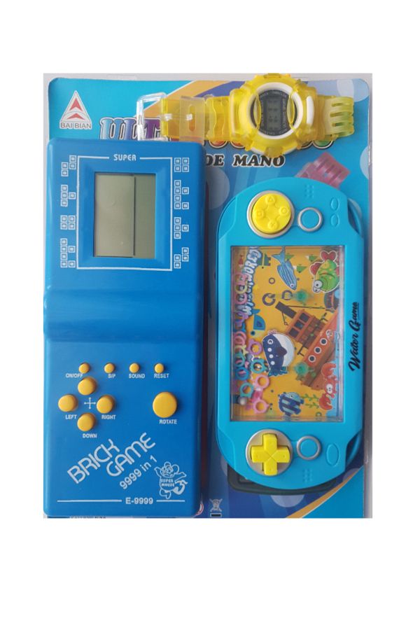 LUDIRO-Set of Three Interactive Toys, Tetris, Water Circle Game and Wristwatch, Blue 1
