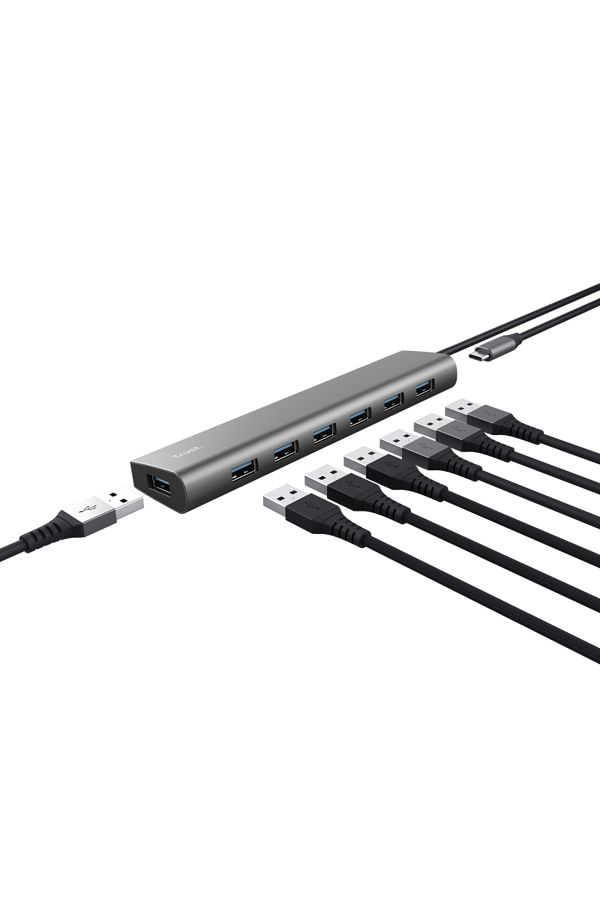 Trust-Hub Halyx , 7 porturi USB 3.2 Gen 1, material aluminiu, input USB- C, output USB-A 7, gri 1