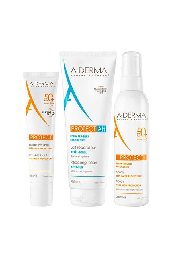 A-DERMA-Set Protect: Fluid SPF50+ 40ml, Spray SPF50+ 200ml, Loțiune după soare 250ml 1