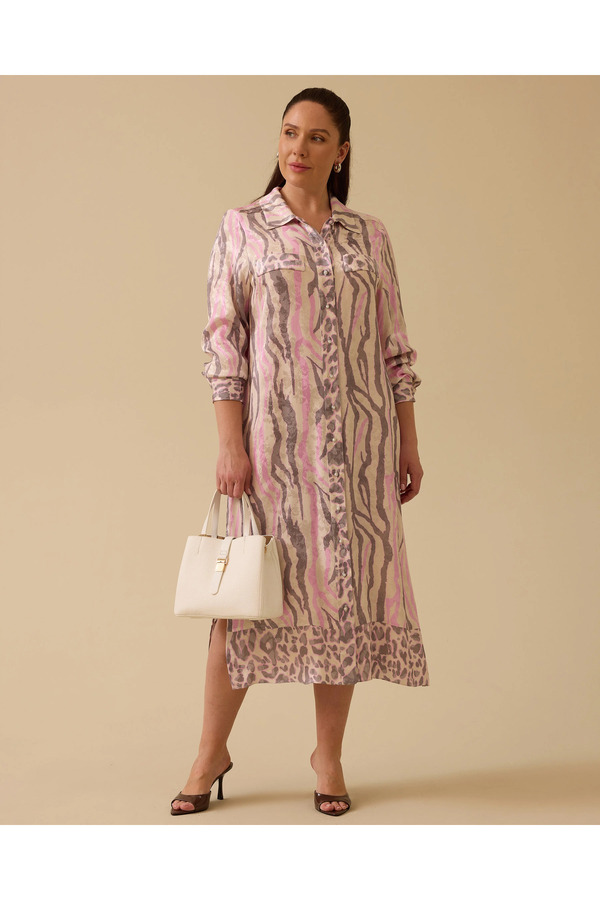 Gala-Xi-Plus Size Shirt Collar Print Dress 1