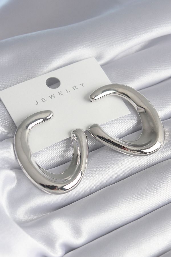 Toptan Bulurum-Brass Silver Color Hoop Model Women's Earrings 1