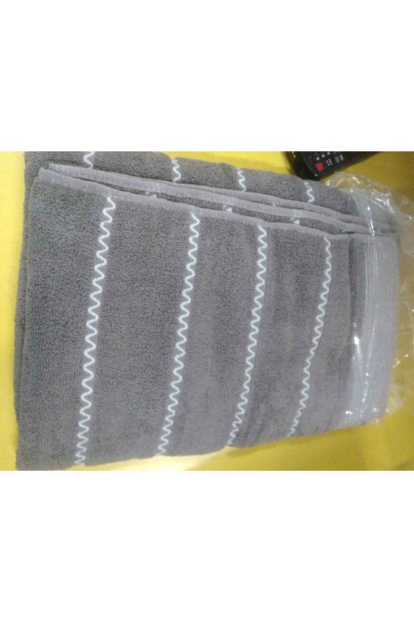 Generic-Large Pure Cotton Bath Towel, Textured Striped Pattern 100% Cotton Soft Highly Absorbent Hand Towel 1