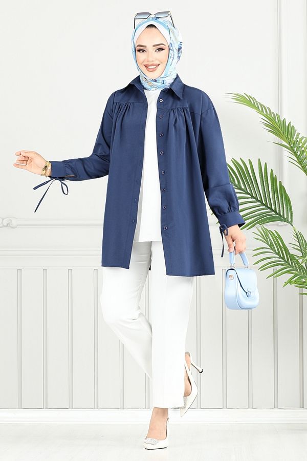 ModaMerve-Front Buttoned Tunic 4101Pm1063-M Navy 1