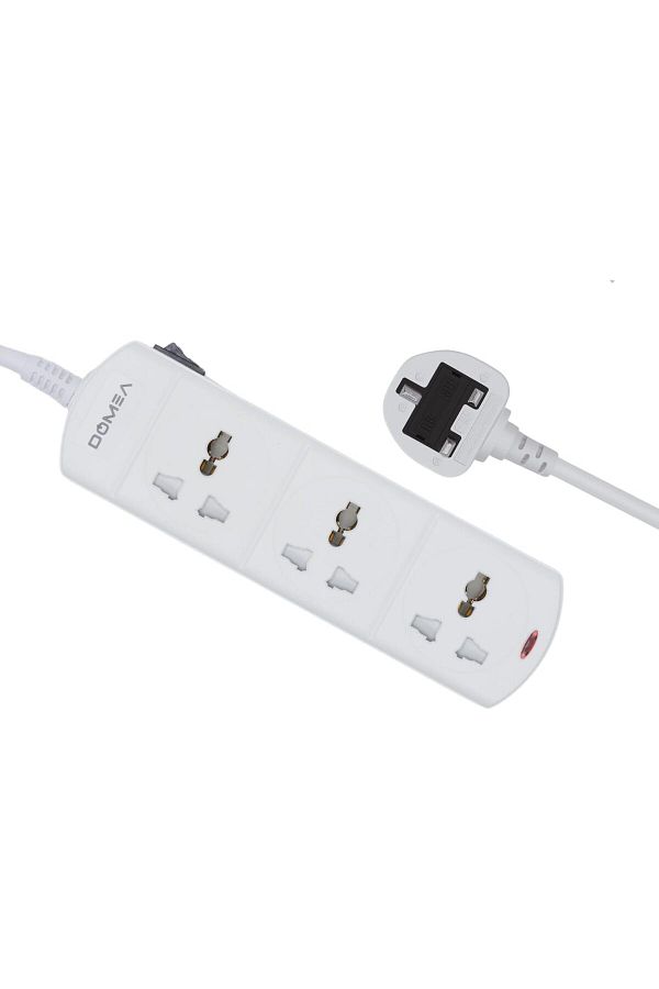 DOMEA-3-Way Power Extension Strip With Common Switch, Universal Socket Design, 3-Meter Cable - Surge 1