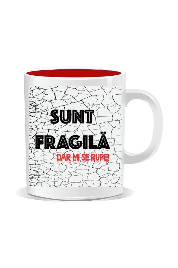 OEM-Personalized mug with funny message, I'm fragile but I break - Red interior 1
