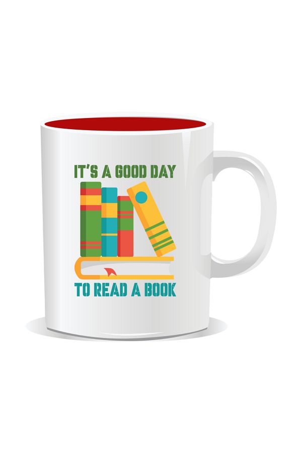 OEM-Personalized mug with messages for nerds, It's a good day to read a book - Red interior 1