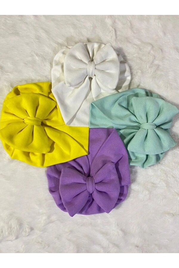 Bebekino Kız bebek fiyonklu bone seti 4lü düz renk