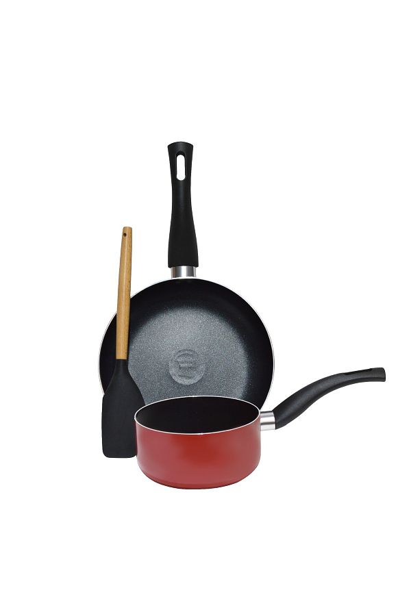 Sweet Home-Non-Stick 3 pcs Cookware Set with Frypan and Sauce Pan - Heat-Resistant Handle, Laddle Included 1