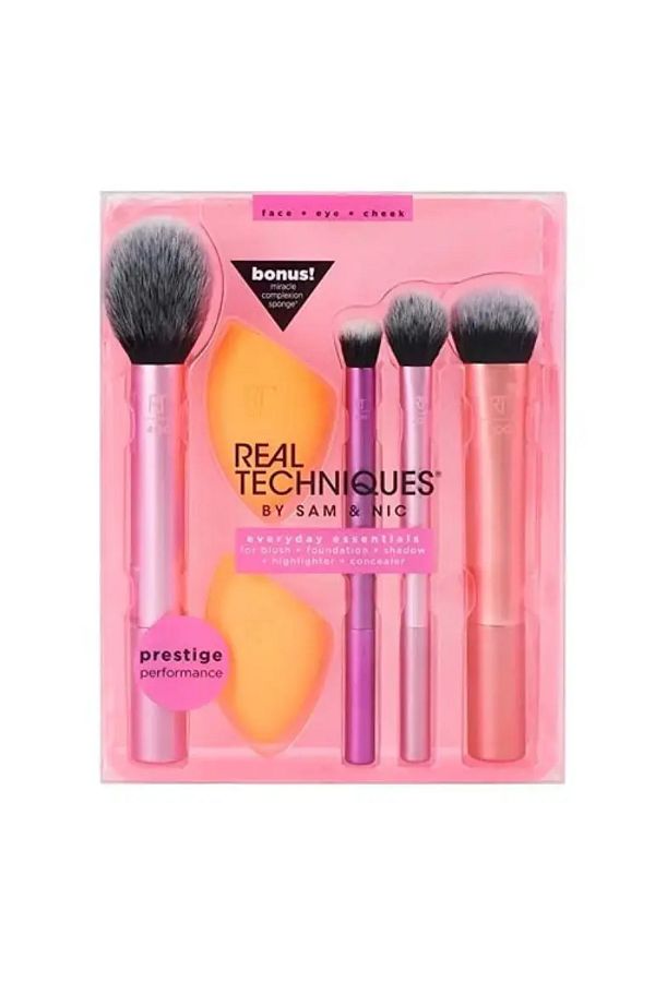 Real Techniques-مجموعة فرش Real Techniques Everyday Essentials مع إسفنجتين من 6 قطع متعددة الاستخدامات 1