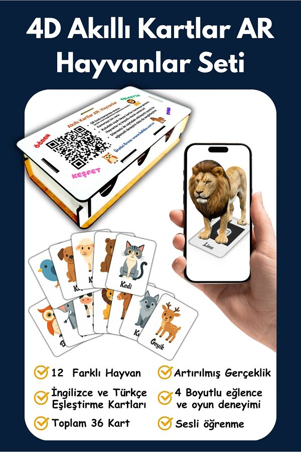 kalides-4D Matching, Intelligence, Memory Cards - Animals Set – Learn and Play with Augmented Reality (Ar)! 1