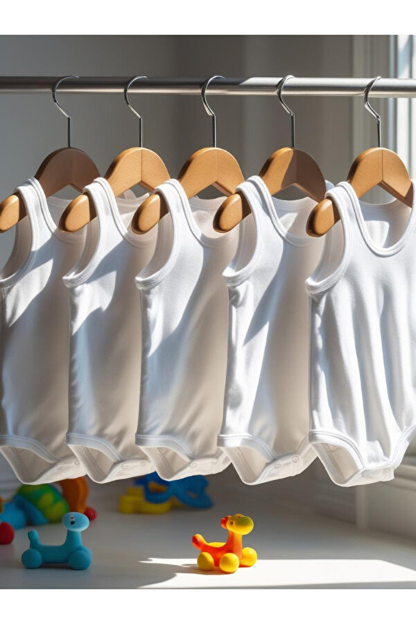 ARELSTORE Bebek Basic Penye Zıbın 5'li Set Bisiklet Yaka Atlet Body