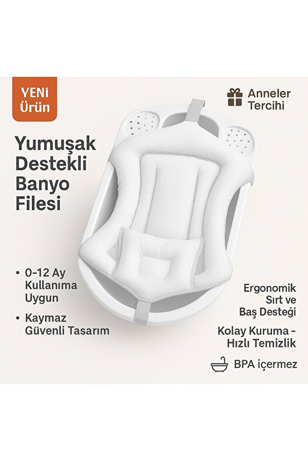 Zuu Baby Ultra Lüx Kafa Yastıklı Köpük File, Bebek Banyo Filesi ( Katlanır Küvet Için Uyumludur. )